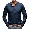 CTU Henley Shirts Maglietta da uomo a maniche lunghe, scollo a V, vintage, slim fit, con abbottonatura, M-3XL, Blu scuro, XL