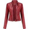 Generic Giacche in pelle casual da strada con cerniera, da donna, motociclista, in finta pelle, capispalla alla moda, vestibilità slim, giacca corta, rosso vino, taglia L