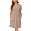 Vlazom Camicia da Notte Donna Estiva con Bottoni Camicia da Notte Manica Corta Aperta Davanti Pigiama Donna Corto Vestaglie Estive Donna,XXL,A-Rosa Scuro