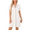 Vlazom Camicia da Notte Donna Estiva con Bottoni Camicia da Notte Manica Corta Aperta Davanti Pigiama Donna Corto Vestaglie Estive Donna,S,A-Bianco