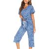 ENJOYNIGHT Pigiama da donna in cotone, estivo, a maniche corte, con 3/4, Stella di luna blu, XXL