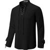 YAOBAOLE Camicia medievale da uomo in lino a maniche lunghe con lacci e colletto alla coreana, stile vintage pirata per LARP, festival e uso quotidiano, Nero , XL