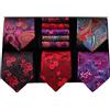 HISDERN Cravatte da Uomo Fucsia Floreale - Cravatta 5 pezzi e Fazzoletto Rosso Cachemire a Fiori Matrimonio Cravatta Elegante con Confezione Regalo