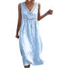 Generico Vestiti in Lino Donna Abiti Taglie Forti Estivi Donna Scollo a V Senza Maniche Lungo Abito Comodo Casual Vestiti Lunghi Donne Mare Vestito Cotone Leggero Elegante Curvy Prendisole Da Spiaggia Dress