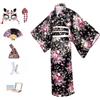 KRUIHAN Completo Yukata Kimono Donna Giapponese in Raso Setoso, 8 Pezzi in Scatola Regalo - Costume Geisha Elegante Motivo Pavone o Sakura, Abito Cosplay Anime per Carnevale, Feste, Festival, Fotografia