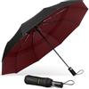 TECKNET Ombrello Pieghevole Antivento, Grande Portatile Pioggia da 10 Ossa, Automatico Viaggio Umbrella Doppio Baldacchino Antivento Impermeabile per Uomo Donna, Diametro 104 cm, Rosso e Nero