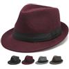 Initlove Cappello da uomo Fedora classico in feltro Panama cappello a tesa corta Trilby cappelli, Colore: rosso vino., Taglia unica