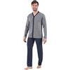 Leo Corsetteria Pigiama Lungo Uomo 100% Caldo Cotone Aperto Classico con Tasche Senza Polsini Blu Taglia L