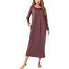 Leversic Camicia da Notte Donna Manica Lunga Camicia Lunga Donna Invernale Camice da Notte Cotone Vestito da Notte con Tasche Camicia Donna Elegante Vino Rosso M