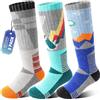 ANTSANG Calze Termiche Bambini Lana Merino per Sci Ragazzi Ragazze Inverno Calde Spesse Alte al Ginocchio per Sciare Snowboard 3 Paia(Grigio/Arancione/Blu,26-29)