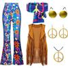 Generico Vestito carnevale donna Costume hippie da donna, da discoteca, donne, con pantaloni hippie, anno 70, costume Halloween, carnevale, vestito 60S, 70S, per adulti, ragazze