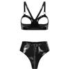 MSemis Set di Biancheria Intima Donna Babydoll Lingerie Pelle Verniciata Completi Intimi con Reggiseno Aperto e Perizoma Slip Thong Camicia da Notte per Discoteca Festa Nero 3XL