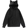 Generic Felpe con cappuccio da donna foderate in pile, vestibilità larga, alla moda, con coulisse e coulisse, maglioni, autunnali, foderate in lana, carino, tinta unita, con orecchie da gatto, comfort, gotico