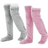 Ruarby 2 paia di calze invernali da donna spesse e pelose in peluche a tinta unita calde calze lunghe sopra il ginocchio scaldamuscoli in peluche ispessito calze alte coscia, I, Taglia unica