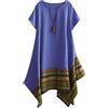Vogstyle Donna Estate Lino Cotone Manica Corta Maglietta Tops Shirt Vestito Blu M