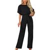 amropi Monopezzi e Tutine da Donna Tuta Lungo a Gamba Larga Pantaloni Elegante Jumpsuit Nero,S