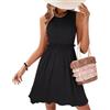 AOWVUTS Vestito Estivo da Donna Senza Maniche Abito Corto Sexy Nero Elegant Miniabito Prendisole Swing con Scollo a Girocollo Abito da Sera a Costine Elastica Abiti da Spiaggia Aderent Festa Discoteca