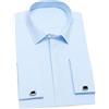 Suvoiier Camicia classica da uomo con bottoni nascosti sui polsini tinta unita camicia formale da lavoro a maniche lunghe (gemelli inclusi), Azzurro, XXL