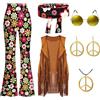 Generico Vestito carnevale donna Costume hippie da donna, da discoteca, donne, con pantaloni hippie, anno 70, costume Halloween, carnevale, vestito 60S, 70S, per adulti, ragazze
