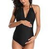 EastElegant Costumi da Bagno Premaman Un Pezzo V-Collo Gravidanza Costumi da Bagno Halter Bikini Premaman, Nero, M