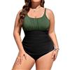 heekpek Costume da Bagno Donna Intero Taglie Forti Modellante con Scollo U Costume Intero Donna Contenitivo Pancia Costume Mare per Seno Grande, Verde Scuro Nero, XXL