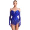renvena Donna Abito da Ballo Latino Americano con Nappa Frange Body da Pattinaggio Artistico + Guanti Lunghi Leotards Danza Classica Costume Danza del Ventre