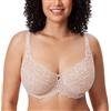 DELIMIRA Donna Reggiseno Minimizer in Pizzo Taglie Forti Coppa Completa con Ferretto Senza Imbottito Beige 6L