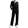 Generico Set di Donna Due Pezzi Manica Lunga Tuta Completo Elegante Pigiami Due Pezzi Loungewear Pullover e Pantaloni da Casa Autunnale Invernale Primavera Maglione Outfits Lavorato in Tinta Unita (Black, XL)