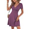 LIAMERHE Moda Abito Donna Manica Lunga/Senza/Corta Scollo a V Elegante Vestito Linea A Vita Alta Casual Stampa Floreale Vestito Autunno Inverno Vestito Estivi Viola M