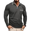 PRIVIMIX Polo Uomo Maniche Lunghe Tshirt Golf Magliette Collo a V Maglia con Tasca M-3XL