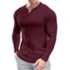 Muscle Cmdr Uomo Slim Fit Scollo a V Camicie Casual Manica Lunga e Corta Muscolo Henley T-Shirt Top Business Elegante