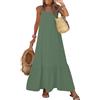 Generic Vestitino Donna - Vestito Lungo Donna Estivo con Spalline Sottili, Schiena Scoperta e Lacci, Abito Casual Modello Maxi, Balza al Fondo per Mare Vacanza Spiaggia da Giorno