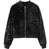 LAIYUTING CuLtP Bomber Nero con Paillettes da Donna, Giacca Glitterata da Donna Leggera da Festival, Giacca Scintillante da Motociclista in Costume da Ballo Shinny Club A Maniche Lunghe