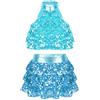 Freebily Vestito da Ballo Bambina Latino Americano Abito da Ballo Paillettes Tutu Crop Top con Gonna di Danza Classica Halter Vestito da Pattinaggio Jazz Salsa Rumba Samba