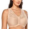DELIMIRA Donna Reggiseno Senza Ferretto Aperto Davanti Racerback in Pizzo Taglie Forti Beige 5D