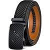 KEMISANT Cintura Uomo, Cintura Pelle con Chiusura Automatica a Cricchetto per Tailleur,Larghezza 35 mm,Taglia Regolata(Nero,120cm/34-40 vita regolabile)