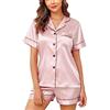 Lovasy Pigiama Donna Estivo in Raso con Bottoni Davanti Corto Seta Spalline Bianco Nero Blu Pigiami Donna Seta Corto Set