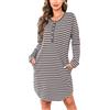 Vlazom Camicia da Notte da Donna Camicia da Notte Lunga da Donna in Cotone Manica Lunga a Righe Bottone Frontale con Tasca Abito da Notte da Donna