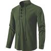 PADOLA Camicia in Lino Medievale Uomo Primavera-Estate, Henley a Maniche Lunghe da Uomo Costume Cosplay Fantasia Gotico Pirata