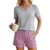 Leversic Pigiama Donna Estivo Cotone Pigiama Corto Donna Pigiama Due Pezzi Pigiami Casual da Casa Morbido e Confortevole S-XXL