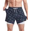 maamgic Uomo Pantaloncini da Surf 2-in-1 con Compressione | 5 5' Pollici Interni Asciugatura Rapida Costume da Bagno Corti con Tasche Interna Mini Squalo Blu Bianco 5.5 S