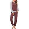 Leversic Pigiama Donna Invernale Cotone Pigiami a Maniche Lunghe, Top e Pantaloni con Tasches Morbido e Confortevole Morbido e Caldo Rosso Vino XL