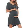 Uniexcosm Camicie Notte Donna, Parto Ospedale Allattamento con Bottoni Scollo a V Camicia Premaman Manica Corta Raglan Adatto Casa Rete Grigio Scuro M