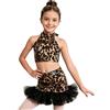 Mufeng Vestito da Ballo Latino Americano Bambina con Motivo Stampa Leopardata Canotta Y2K Top Corto + Gonna Tulle + Fascia Abito da Pattinaggio Artistico Marrone 3-4 Anni