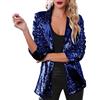 Generic Giacca da donna con paillettes a maniche lunghe per feste e club, metallica e scintillante, bomber, baseball, giacca da donna con paillettes a maniche lunghe, giacche corte, giacca da donna, baseball