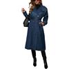 cffvdiz Vintage Lapel Collar Lungo Denim Giacca Doppio Petto Cintura Manica Lunga Lavoro Ufficio Jean Trench Cappotto,Dark blue,L