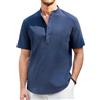 Enlision Camicia di Lino Uomo Estive Maniche Corte Camicie Blu Foschia Senza Collo Coreana Casual Elegante da Spiaggia Lino Henley M