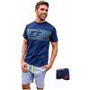 Lotto Completo Uomo Sportivo - T-Shirt + Pantaloncino + Boxer - Completo Uomo Estivo in Cotone - Pigiama Uomo Corto Estivo - Pigiama Uomo Estivo (1124 Blu + Boxer, M)