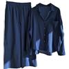 ticticlily Donna Lino Set Estivo Tuta Completo Due Pezzi Camicie e Pantalone a Vita Alta Tailleur Completa Casuale Elegante Tute Taglie Forti A Blu Navy 3XL