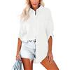 Homlan Camicia da Donna in Cotone, a Maniche Lunghe, Arrotolabile, Elegante, Casual, con Bottoni, Tinta Unita, a Maniche Lunghe, con Tasche sul Petto, Bianco, M